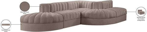 Meridian Furniture Rummi Five Piece Modular Sectional Plush Velvet Channel Tufted Living Room Sofa 660Taupe-Sec5D