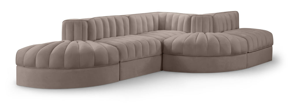 Meridian Furniture Rummi Five Piece Modular Sectional Plush Velvet Channel Tufted Living Room Sofa 660Taupe-Sec5D
