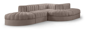 Meridian Furniture Rummi Five Piece Modular Sectional Plush Velvet Channel Tufted Living Room Sofa 660Taupe-Sec5D