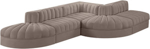 Meridian Furniture Rummi Five Piece Modular Sectional Plush Velvet Channel Tufted Living Room Sofa 660Taupe-Sec5D