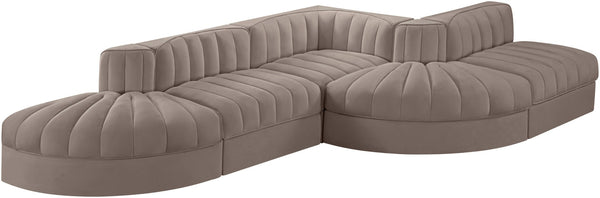 Meridian Furniture Rummi Five Piece Modular Sectional Plush Velvet Channel Tufted Living Room Sofa 660Taupe-Sec5D