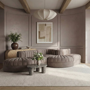 Meridian Furniture Rummi Five Piece Modular Sectional Plush Velvet Channel Tufted Living Room Sofa 660Taupe-Sec5D