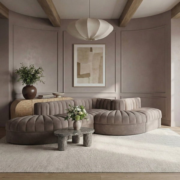 Meridian Furniture Rummi Five Piece Modular Sectional Plush Velvet Channel Tufted Living Room Sofa 660Taupe-Sec5D