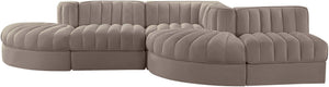 Meridian Furniture Rummi Five Piece Modular Sectional Plush Velvet Channel Tufted Living Room Sofa 660Taupe-Sec5D