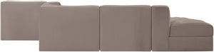 Meridian Furniture Rummi Five Piece Modular Sectional Plush Velvet Channel Tufted Living Room Sofa 660Taupe-Sec5D