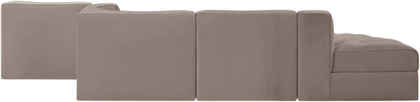 Meridian Furniture Rummi Five Piece Modular Sectional Plush Velvet Channel Tufted Living Room Sofa 660Taupe-Sec5D