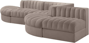 Meridian Furniture Rummi Five Piece Modular Sectional Plush Velvet Channel Tufted Living Room Sofa 660Taupe-Sec5D