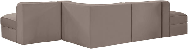Meridian Furniture Rummi Five Piece Modular Sectional Plush Velvet Channel Tufted Living Room Sofa 660Taupe-Sec5D
