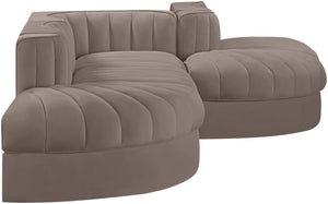 Meridian Furniture Rummi Five Piece Modular Sectional Plush Velvet Channel Tufted Living Room Sofa 660Taupe-Sec5D