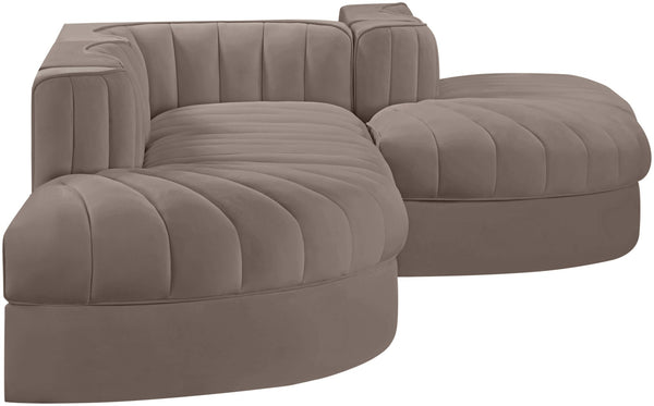 Meridian Furniture Rummi Five Piece Modular Sectional Plush Velvet Channel Tufted Living Room Sofa 660Taupe-Sec5D