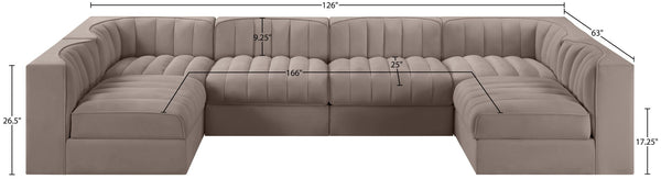 Meridian Furniture Rummi Six Piece Modular Sectional Stain Resistant Velvet Channel Tufted Low Profile 660Taupe-Sec6A
