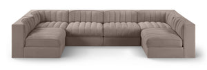 Meridian Furniture Rummi Six Piece Modular Sectional Stain Resistant Velvet Channel Tufted Low Profile 660Taupe-Sec6A