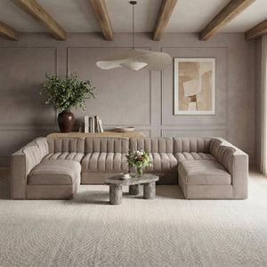 Meridian Furniture Rummi Six Piece Modular Sectional Stain Resistant Velvet Channel Tufted Low Profile 660Taupe-Sec6A