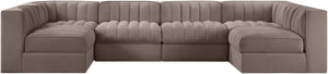 Meridian Furniture Rummi Six Piece Modular Sectional Stain Resistant Velvet Channel Tufted Low Profile 660Taupe-Sec6A