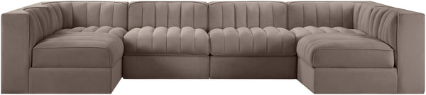 Meridian Furniture Rummi Six Piece Modular Sectional Stain Resistant Velvet Channel Tufted Low Profile 660Taupe-Sec6A