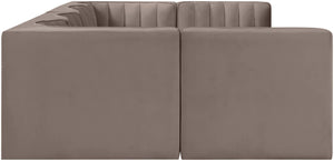 Meridian Furniture Rummi Six Piece Modular Sectional Stain Resistant Velvet Channel Tufted Low Profile 660Taupe-Sec6A