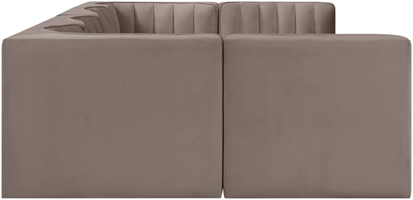Meridian Furniture Rummi Six Piece Modular Sectional Stain Resistant Velvet Channel Tufted Low Profile 660Taupe-Sec6A