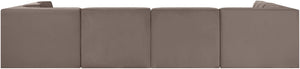 Meridian Furniture Rummi Six Piece Modular Sectional Stain Resistant Velvet Channel Tufted Low Profile 660Taupe-Sec6A