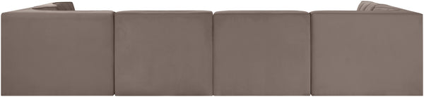 Meridian Furniture Rummi Six Piece Modular Sectional Stain Resistant Velvet Channel Tufted Low Profile 660Taupe-Sec6A
