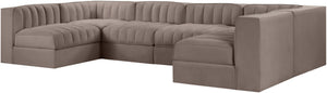Meridian Furniture Rummi Six Piece Modular Sectional Stain Resistant Velvet Channel Tufted Low Profile 660Taupe-Sec6A