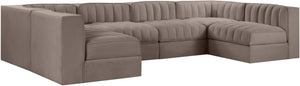 Meridian Furniture Rummi Six Piece Modular Sectional Stain Resistant Velvet Channel Tufted Low Profile 660Taupe-Sec6A