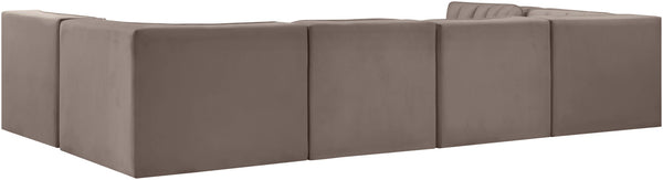 Meridian Furniture Rummi Six Piece Modular Sectional Stain Resistant Velvet Channel Tufted Low Profile 660Taupe-Sec6A