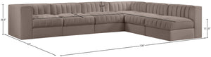 Meridian Furniture Rummi Six Piece Modular Sectional Velvet Performance Fabric Channel Tufted Sofa 660Taupe-Sec6B