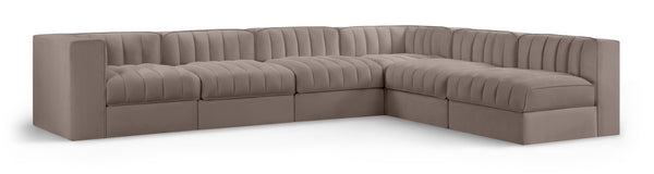 Meridian Furniture Rummi Six Piece Modular Sectional Velvet Performance Fabric Channel Tufted Sofa 660Taupe-Sec6B