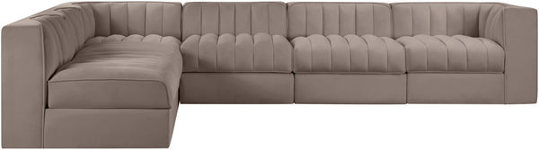 Meridian Furniture Rummi Six Piece Modular Sectional Velvet Performance Fabric Channel Tufted Sofa 660Taupe-Sec6B