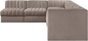 Meridian Furniture Rummi Six Piece Modular Sectional Velvet Performance Fabric Channel Tufted Sofa 660Taupe-Sec6B