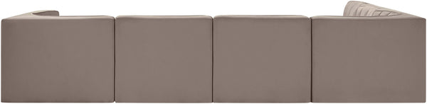 Meridian Furniture Rummi Six Piece Modular Sectional Velvet Performance Fabric Channel Tufted Sofa 660Taupe-Sec6B