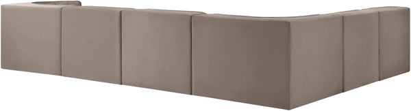 Meridian Furniture Rummi Six Piece Modular Sectional Velvet Performance Fabric Channel Tufted Sofa 660Taupe-Sec6B