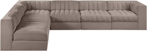 Meridian Furniture Rummi Six Piece Modular Sectional Velvet Performance Fabric Channel Tufted Sofa 660Taupe-Sec6B