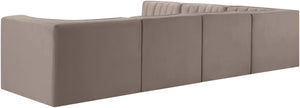 Meridian Furniture Rummi Six Piece Modular Sectional Velvet Performance Fabric Channel Tufted Sofa 660Taupe-Sec6B