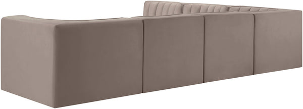 Meridian Furniture Rummi Six Piece Modular Sectional Velvet Performance Fabric Channel Tufted Sofa 660Taupe-Sec6B