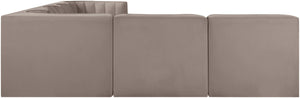 Meridian Furniture Rummi Six Piece Modular Sectional Velvet Performance Fabric Channel Tufted Sofa 660Taupe-Sec6B