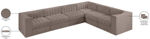 Meridian Furniture Rummi Six Piece Modular Sectional Taupe Velvet Channel Tufted Low Profile Sofa 660Taupe-Sec6D