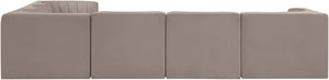 Meridian Furniture Rummi Six Piece Modular Sectional Taupe Velvet Channel Tufted Low Profile Sofa 660Taupe-Sec6D