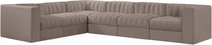 Meridian Furniture Rummi Six Piece Modular Sectional Taupe Velvet Channel Tufted Low Profile Sofa 660Taupe-Sec6D