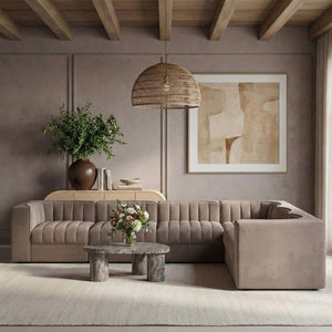Meridian Furniture Rummi Six Piece Modular Sectional Taupe Velvet Channel Tufted Low Profile Sofa 660Taupe-Sec6D