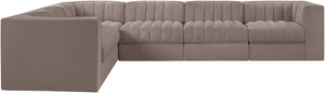 Meridian Furniture Rummi Six Piece Modular Sectional Taupe Velvet Channel Tufted Low Profile Sofa 660Taupe-Sec6D