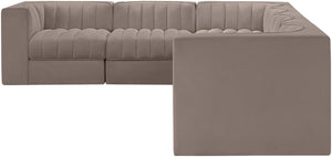 Meridian Furniture Rummi Six Piece Modular Sectional Taupe Velvet Channel Tufted Low Profile Sofa 660Taupe-Sec6D