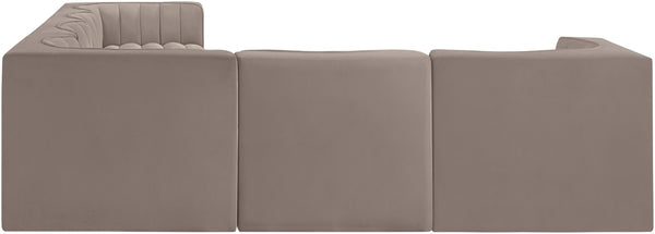 Meridian Furniture Rummi Six Piece Modular Sectional Taupe Velvet Channel Tufted Low Profile Sofa 660Taupe-Sec6D