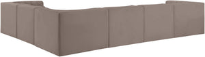 Meridian Furniture Rummi Six Piece Modular Sectional Taupe Velvet Channel Tufted Low Profile Sofa 660Taupe-Sec6D
