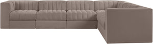 Meridian Furniture Rummi Six Piece Modular Sectional Taupe Velvet Channel Tufted Low Profile Sofa 660Taupe-Sec6D