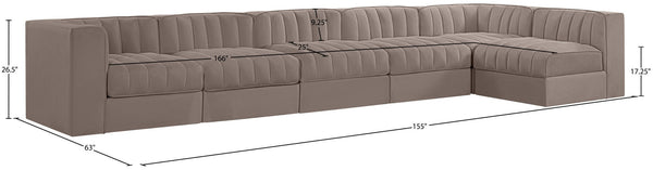 Meridian Furniture Rummi Six Piece Modular Sectional Velvet Performance Fabric Channel Tufted Lounge 660Taupe-Sec6E