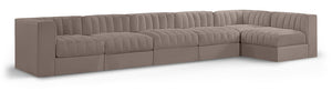 Meridian Furniture Rummi Six Piece Modular Sectional Velvet Performance Fabric Channel Tufted Lounge 660Taupe-Sec6E