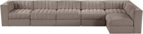 Meridian Furniture Rummi Six Piece Modular Sectional Velvet Performance Fabric Channel Tufted Lounge 660Taupe-Sec6E