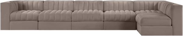 Meridian Furniture Rummi Six Piece Modular Sectional Velvet Performance Fabric Channel Tufted Lounge 660Taupe-Sec6E