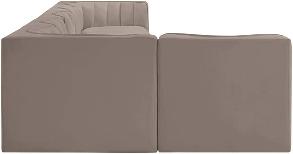 Meridian Furniture Rummi Six Piece Modular Sectional Velvet Performance Fabric Channel Tufted Lounge 660Taupe-Sec6E